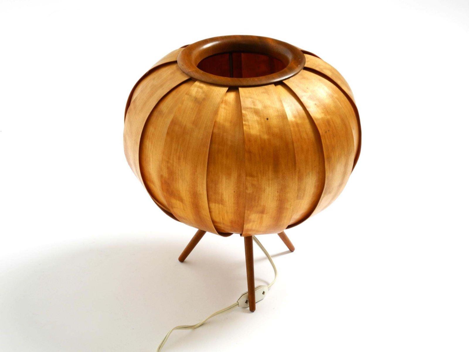 Large 1960s Czech Wood Veneer Tripod Lamp By Stanislav Kučera For úluv photo for sale