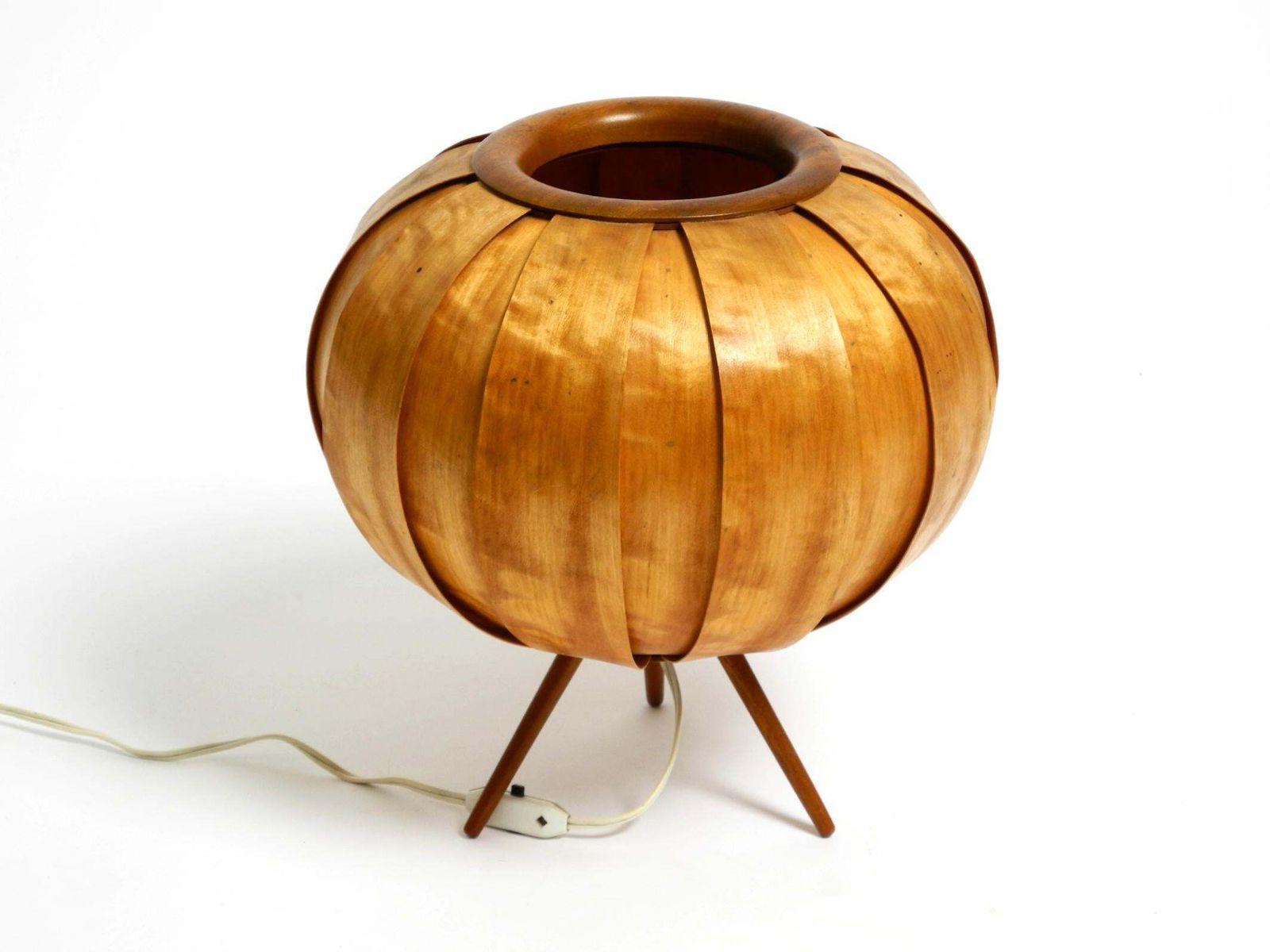 photo for sale Large 1960s Czech Wood Veneer Tripod Lamp By Stanislav Kučera For úluv