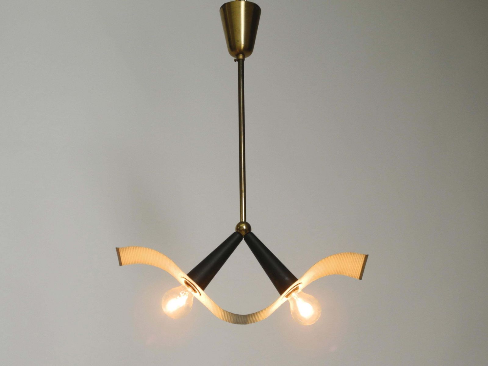 Mid Century Brass Ceiling Cone Lamp With A Curved Perforated Sheet Lampshade photo 1274.0