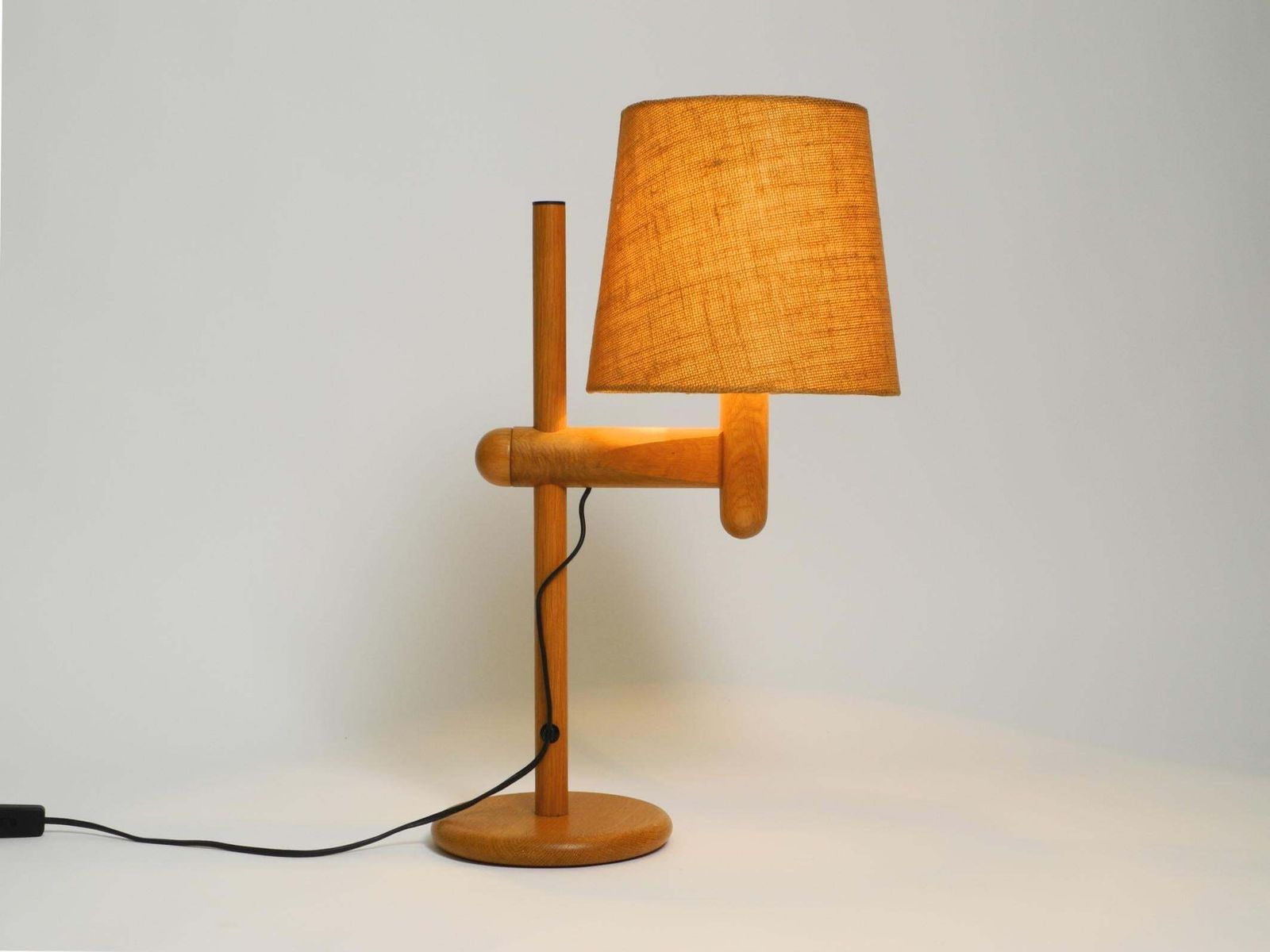 1960s Temde Table Lamp Made Of Oak Wood And With Height Adjustable Shade photo vinterior