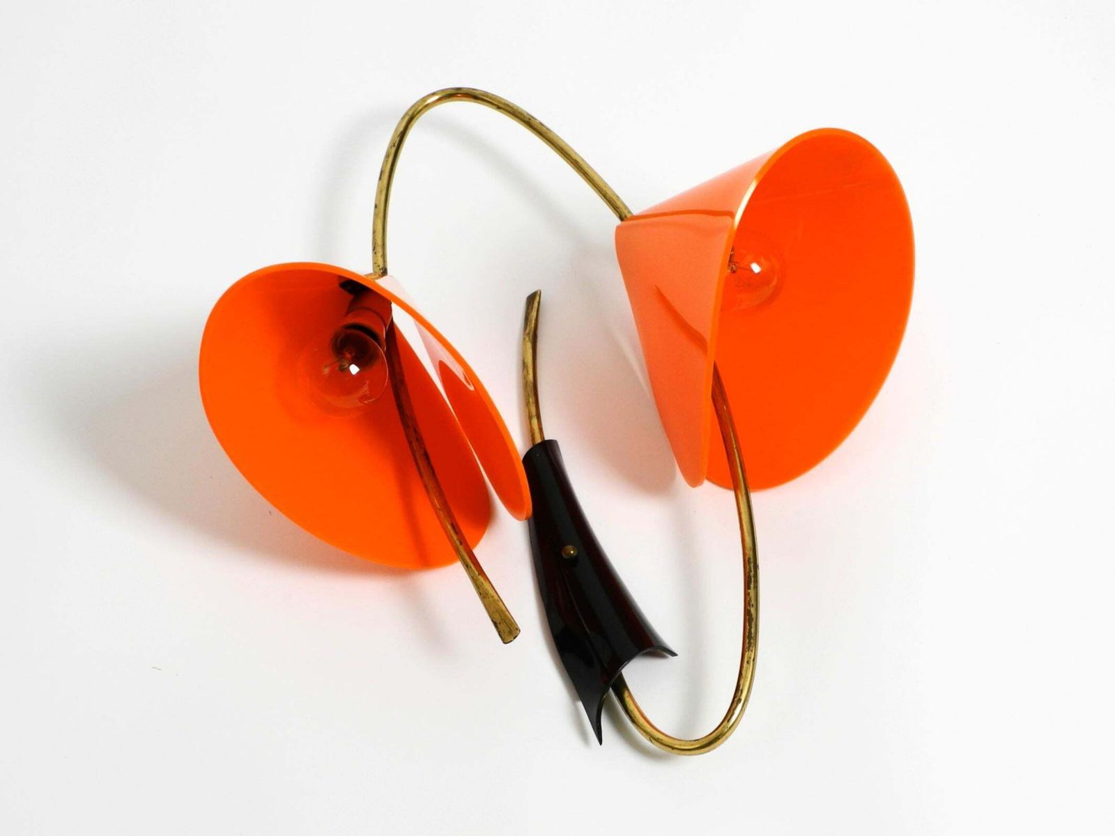 Large Italian Mid Century Brass Wall Lamp With Orange Acrylic Glass Shades photo 1351.0