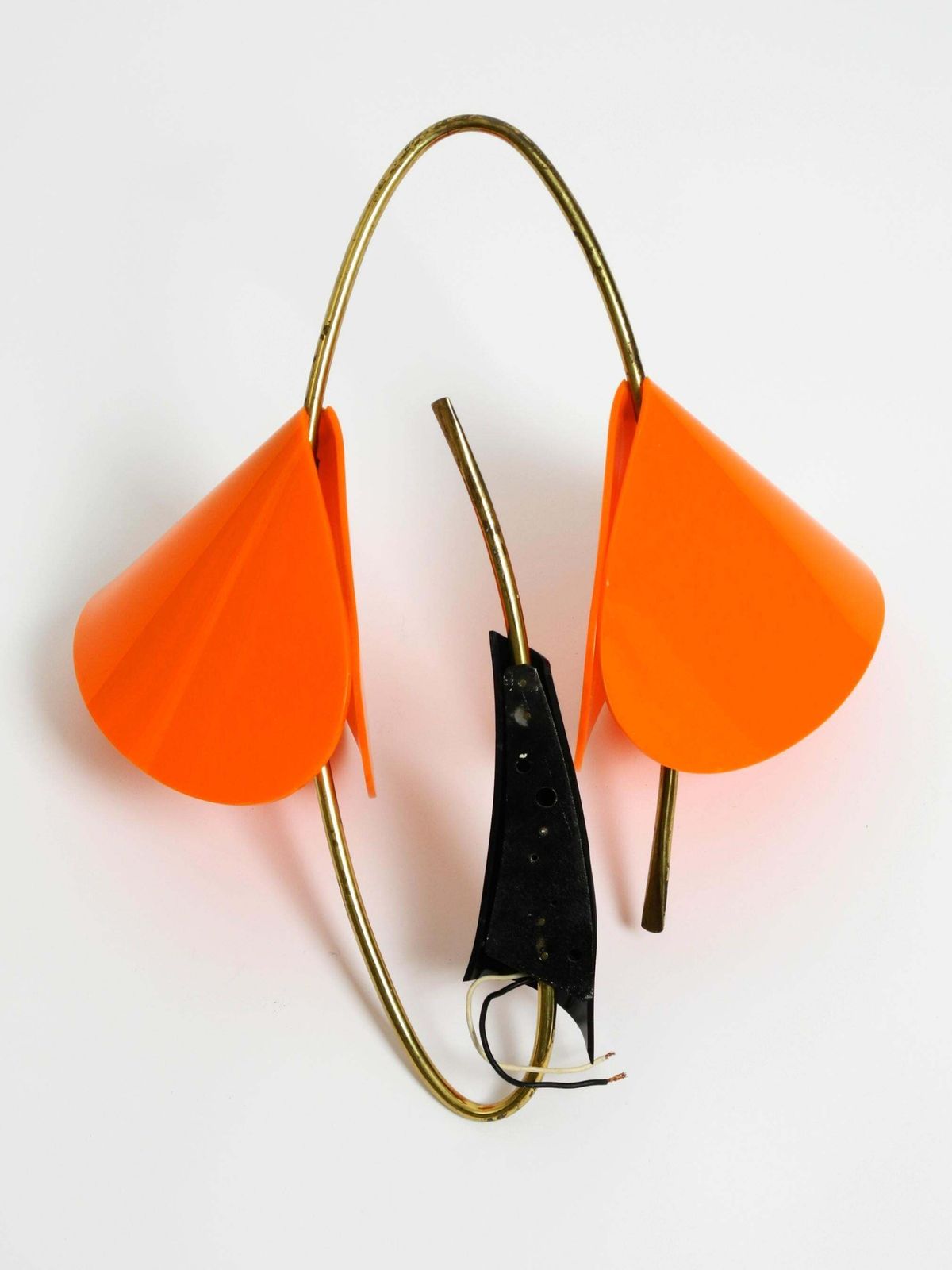 Large Italian Mid Century Brass Wall Lamp With Orange Acrylic Glass Shades photo buy