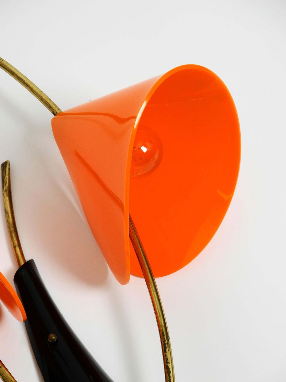 photo vinterior Large Italian Mid Century Brass Wall Lamp With Orange Acrylic Glass Shades