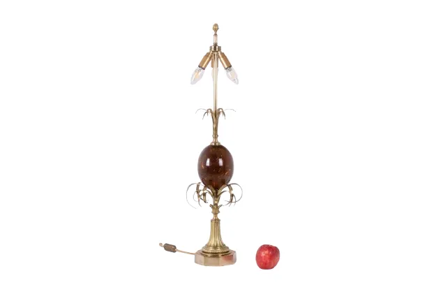 photo furniture Maison Charles. “Egg” Lamp In Fractal Resin And Bronze. Circa 1970.