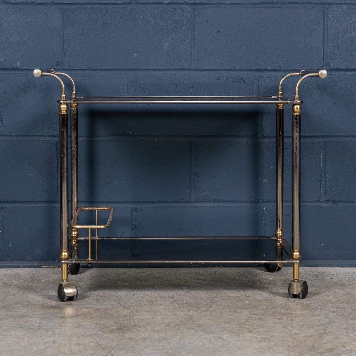 Vintage 20th Century Italian Steel & Brass Framed Drinks Trolley C.1980 photo vintage