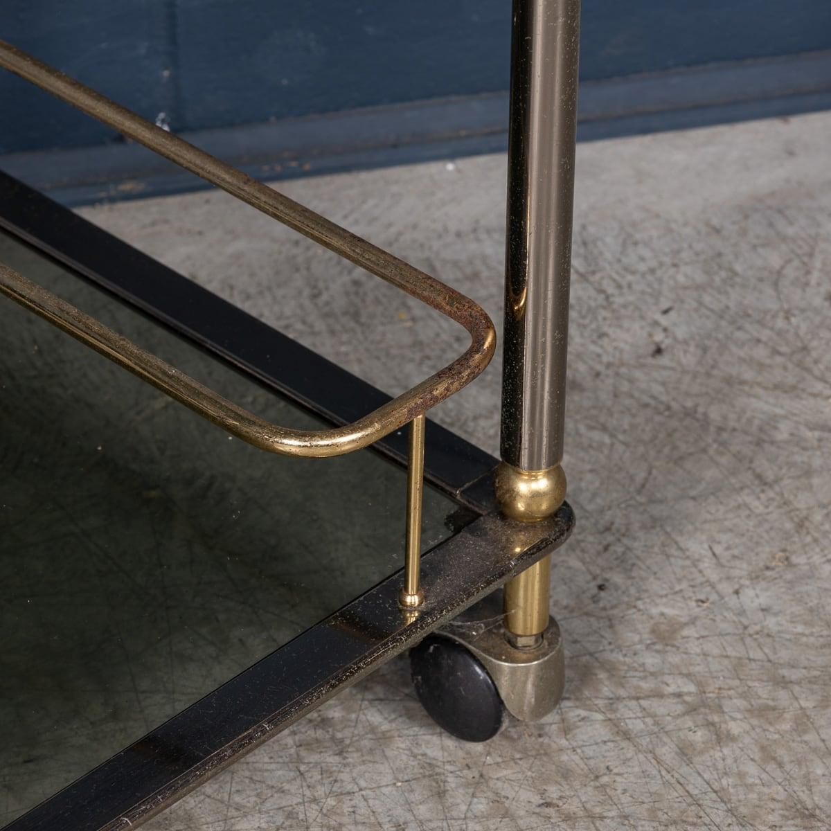 photo buy Vintage 20th Century Italian Steel & Brass Framed Drinks Trolley C.1980