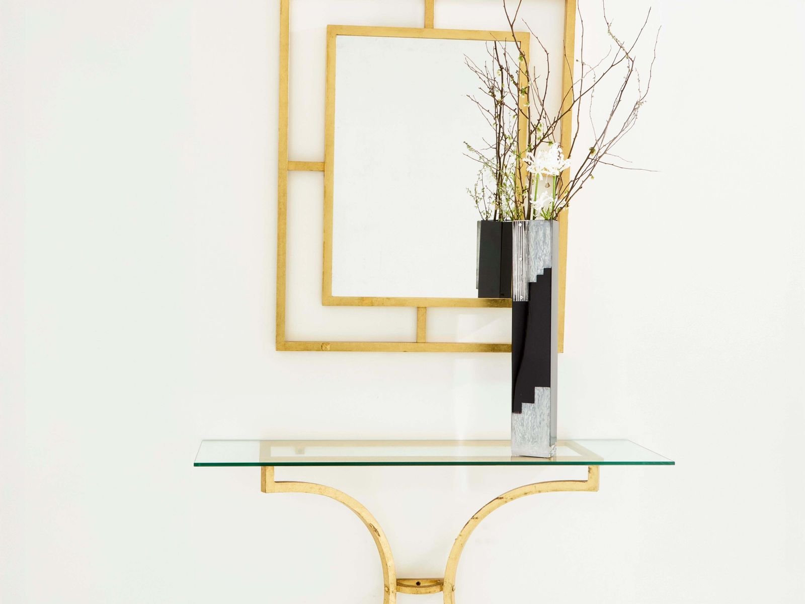 Console Roger Thibier en fer forgé doré avec miroir, années 1960 photo buy