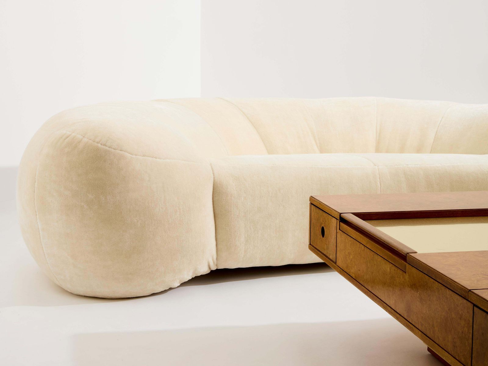 Furniture Raphaël Raffel Croissant Sofa In Mohair Velvet 1970s photo