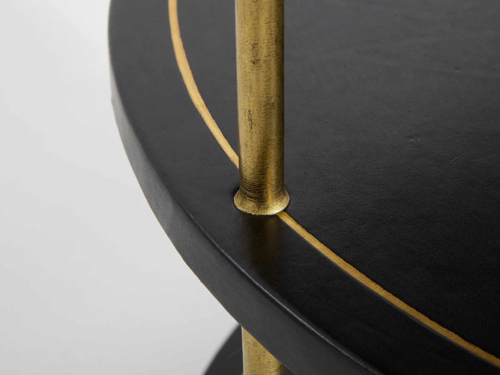 Maison Jansen Three Tier Gueridon Table Bronze Black Leather 1970s photo vinterior
