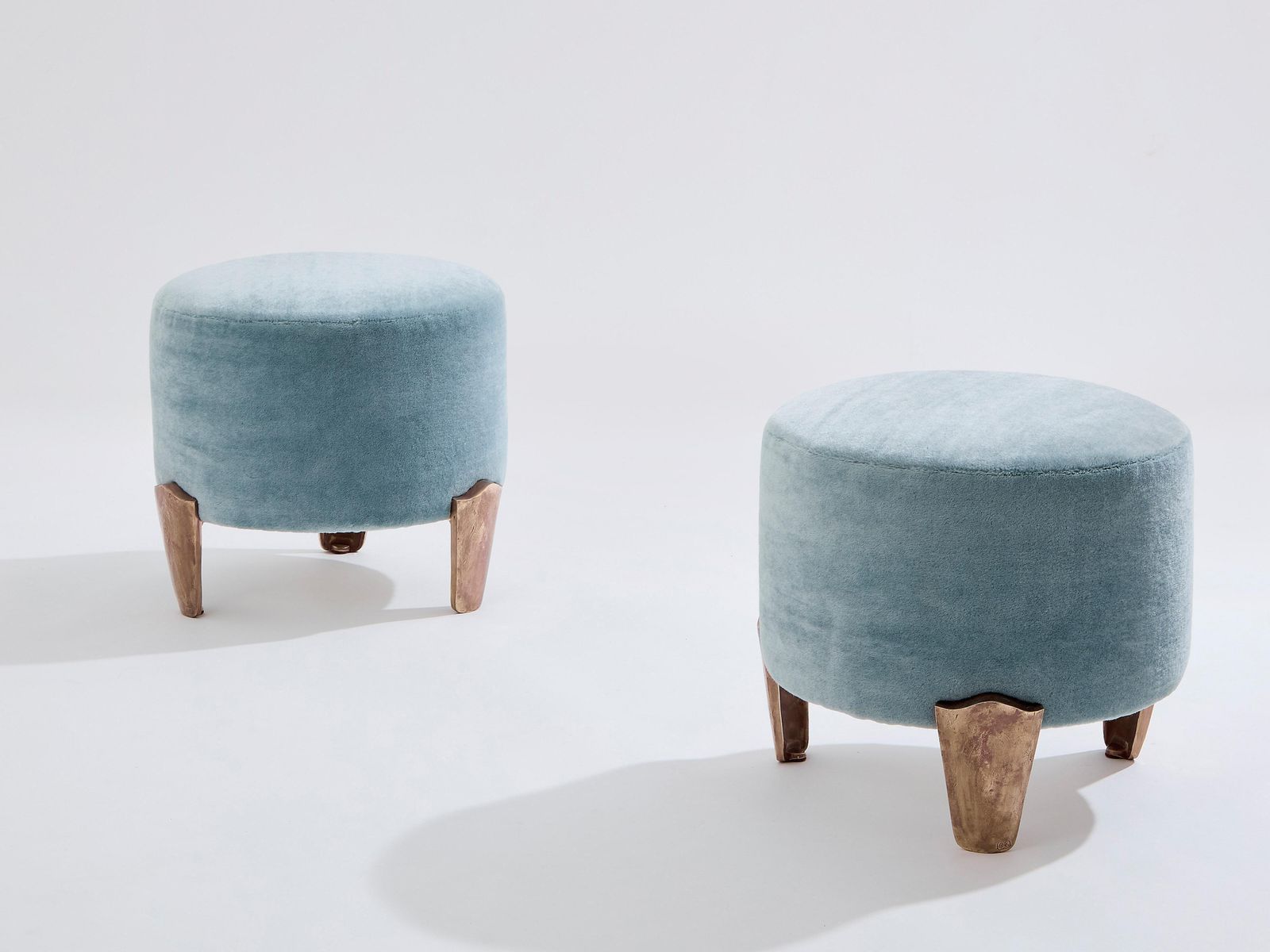 Pair Of Stools Garouste & Bonetti Koala Bronze Mohair Velvet 1995 photo for sale