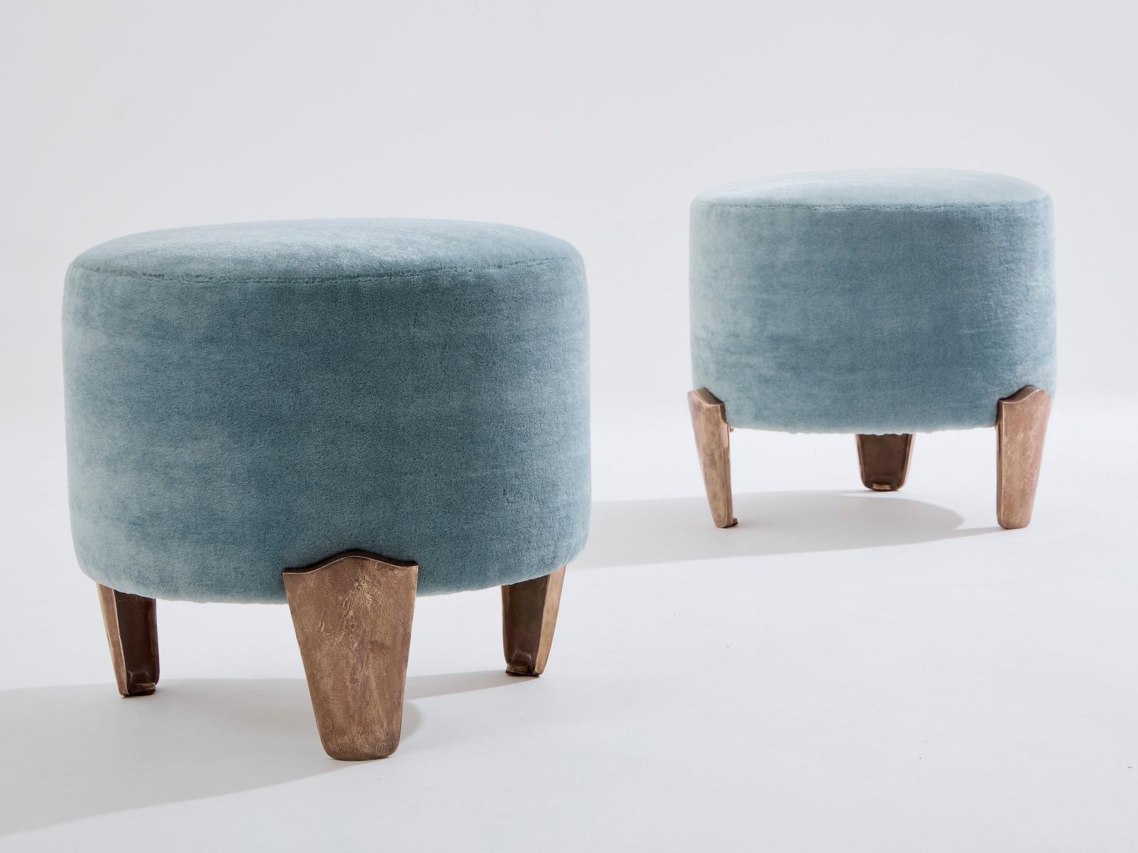 Pair Of Stools Garouste & Bonetti Koala Bronze Mohair Velvet 1995 photo vintage