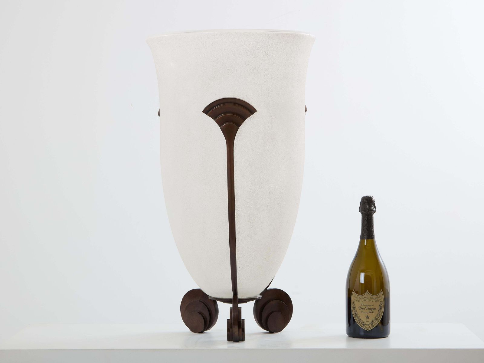 Karl Springer For Seguso Large Bronze Art Deco Frosted Glass Vase 1980 photo 12243.0
