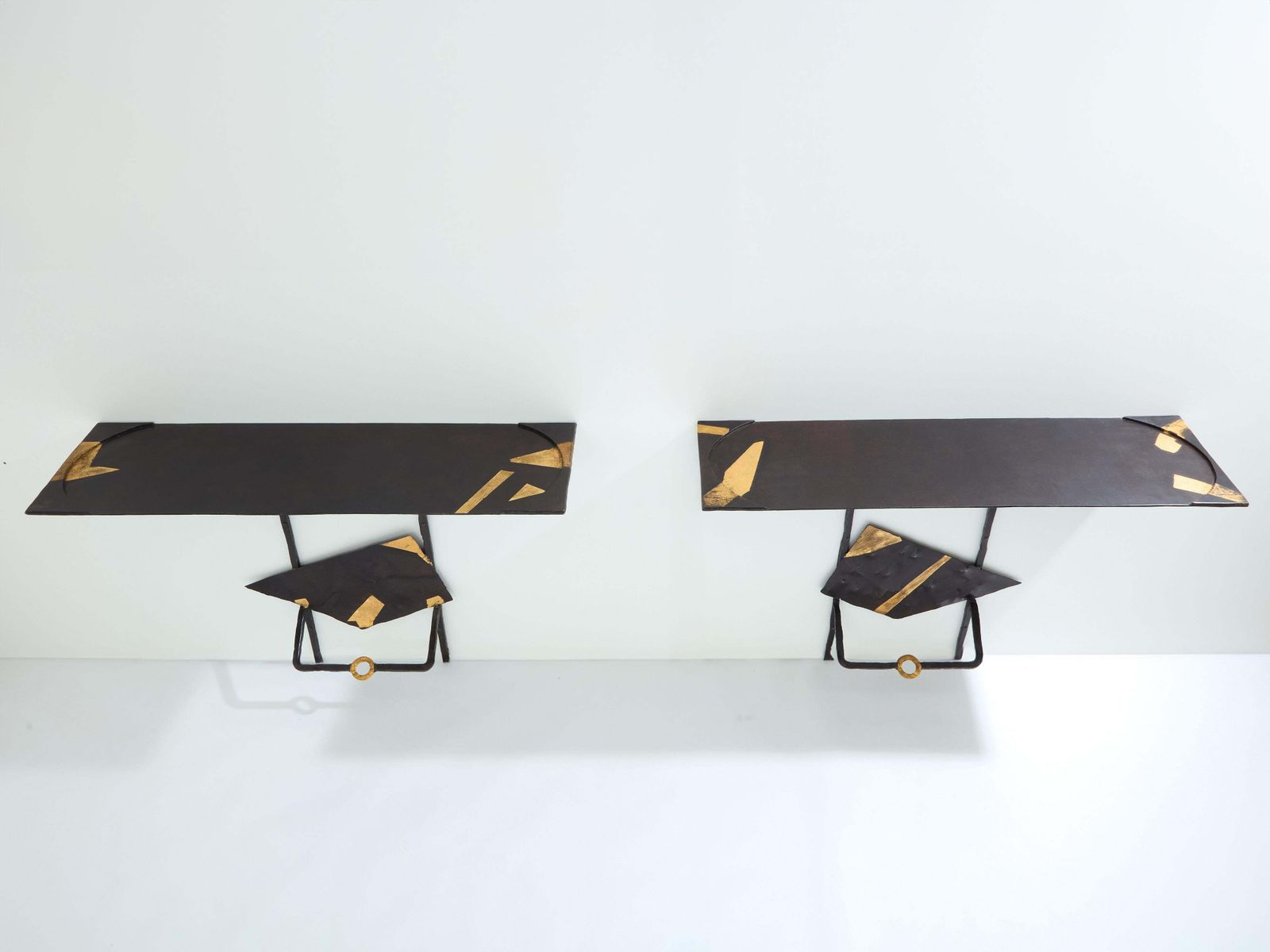 Tables consoles brutalistes Jean Jacques Argueyrolles en fer forgé, 1990 photo furniture