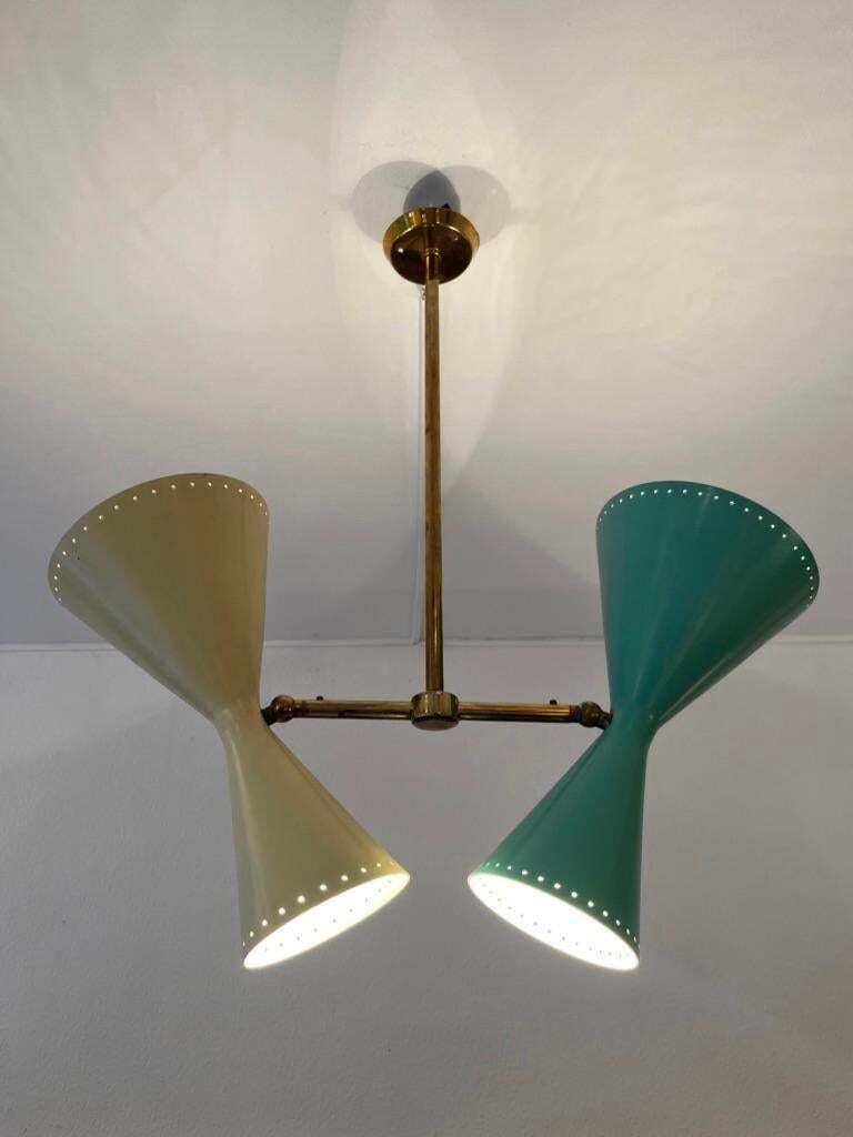 Brass & Aluminum Adjustable Double Ceiling Lamp By Bag Turgi, Switzerland 1950s photo for sale