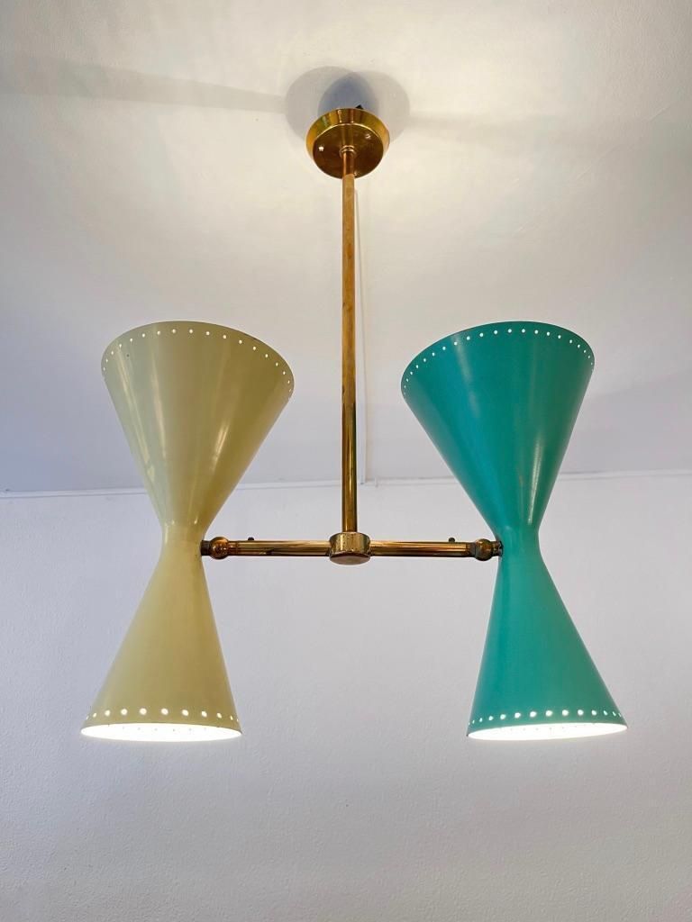 Brass & Aluminum Adjustable Double Ceiling Lamp By Bag Turgi, Switzerland 1950s photo Lighting