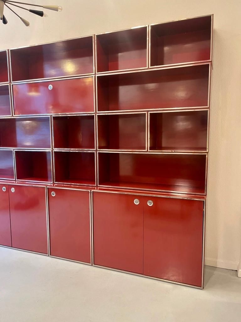 Red Burgundy Lacquered Modular Shelf / Wall Unit By Willy Rizzo, Italy Ca. 1970s photo Furniture