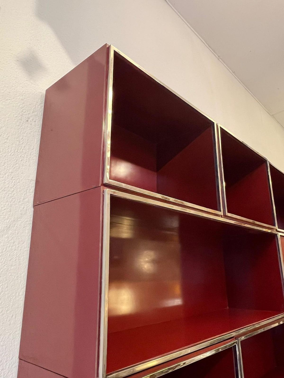 Red Burgundy Lacquered Modular Shelf / Wall Unit By Willy Rizzo, Italy Ca. 1970s photo 10976.0