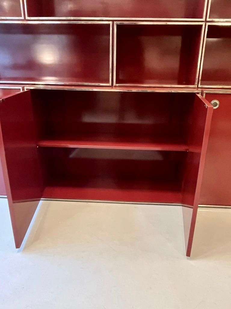 Red Burgundy Lacquered Modular Shelf / Wall Unit By Willy Rizzo, Italy Ca. 1970s photo vinterior