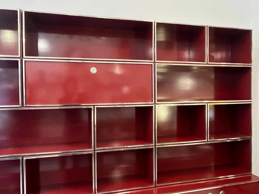 photo vinterior Red Burgundy Lacquered Modular Shelf / Wall Unit By Willy Rizzo, Italy Ca. 1970s