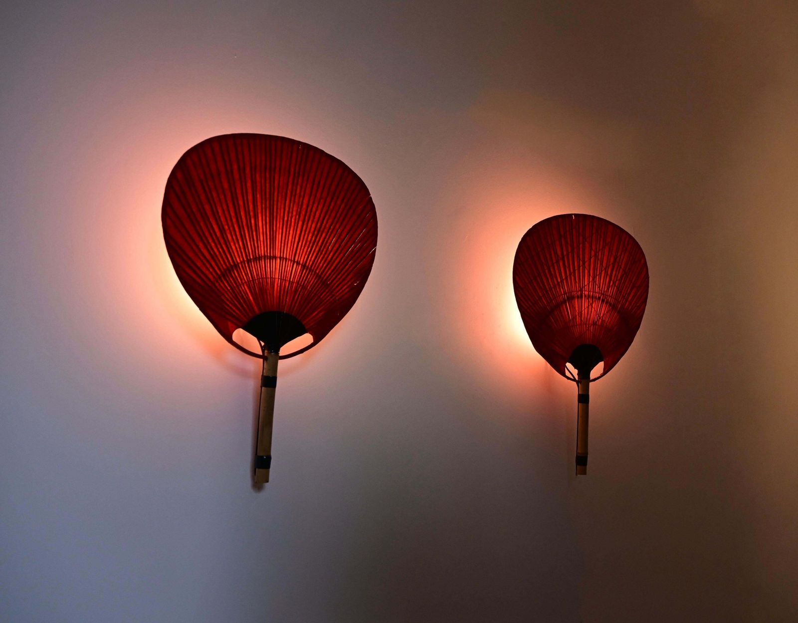 Pair Of Wall Lamps "Uchiwa" By Ingo Maurer For Design M, 1970s photo for sale