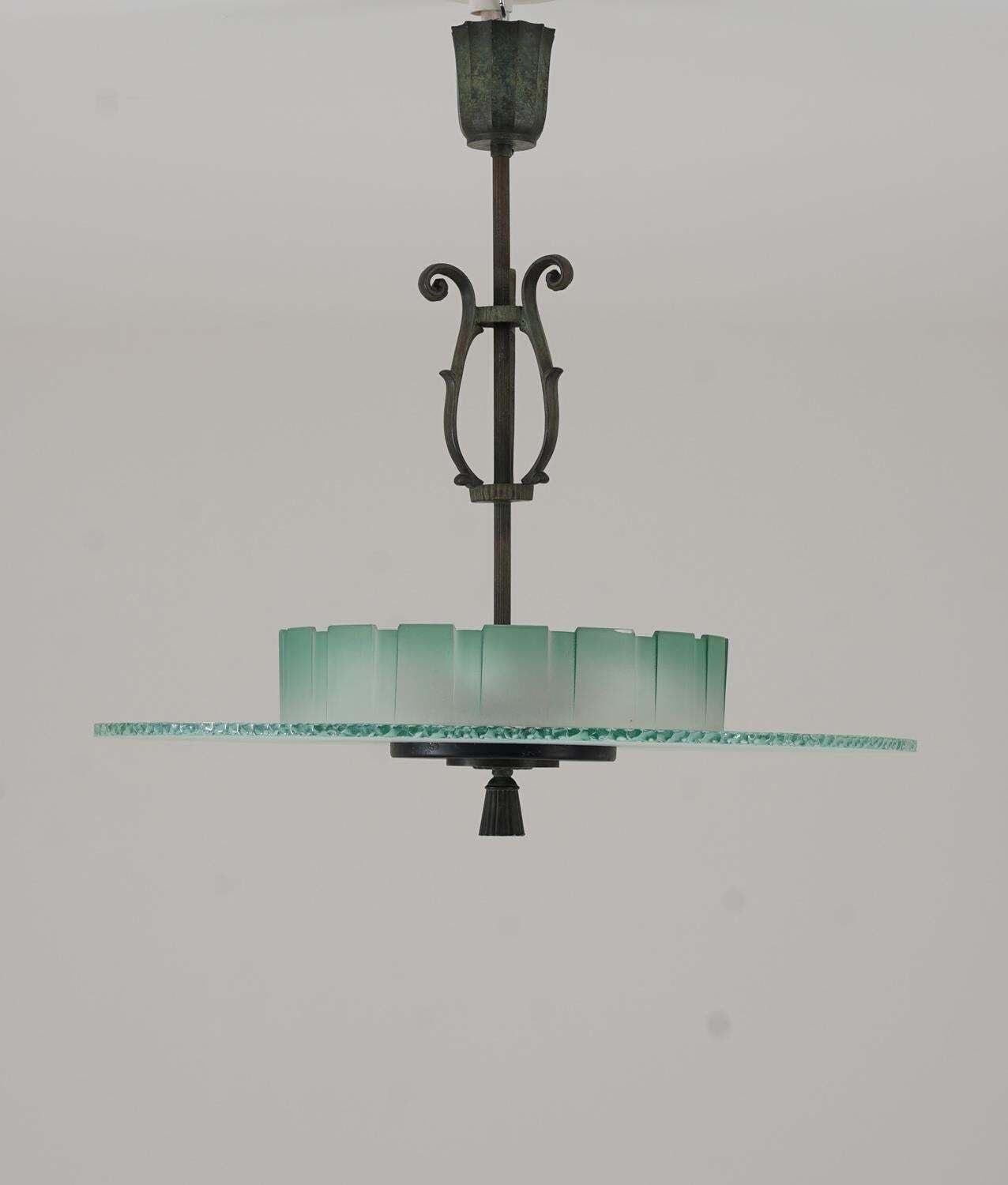 Swedish Art Deco Chandelier In Glass And Patinated Brass photo furniture