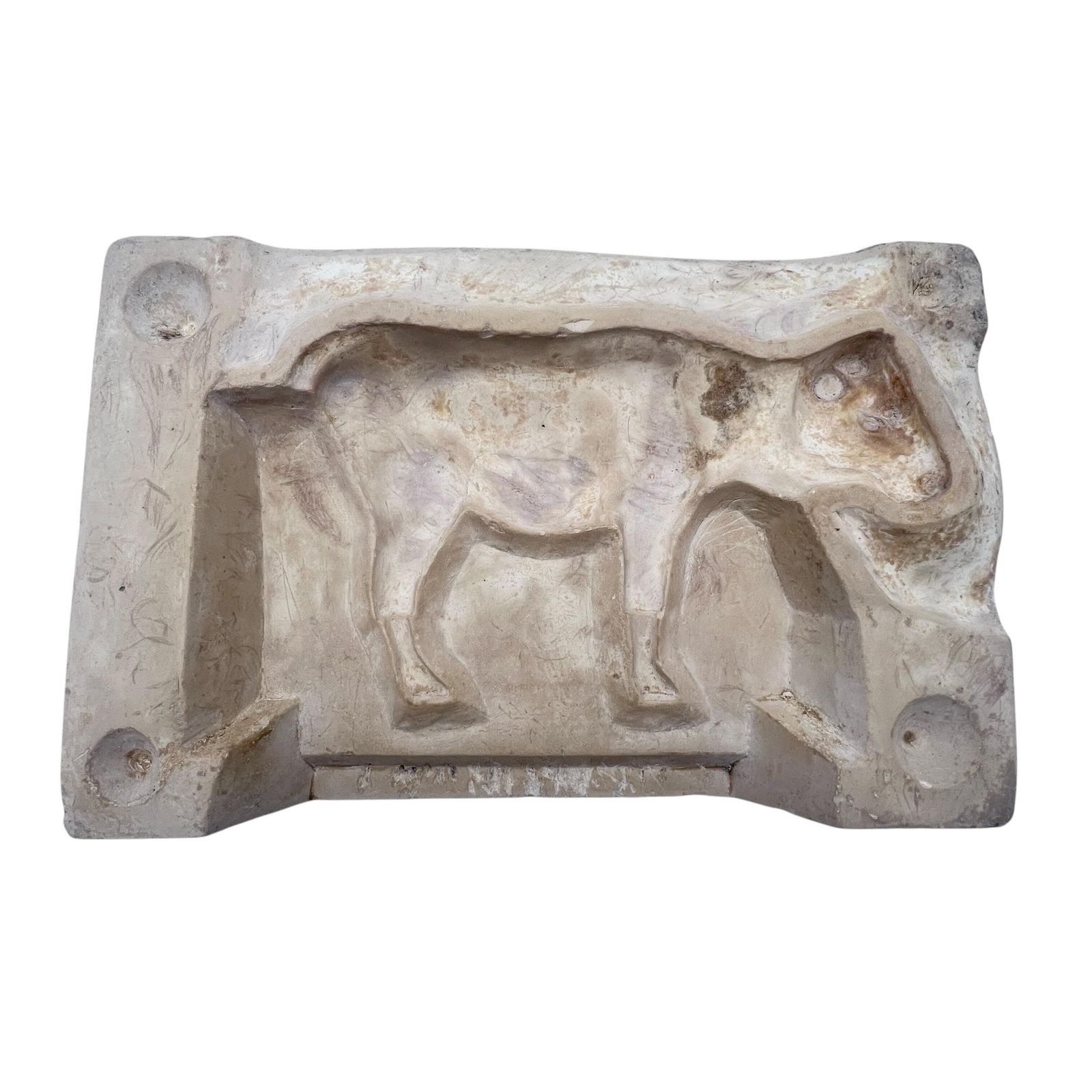 Antique   Vintage   Heavy Alabaster Bull Mould   Bull Sculpture   Bas Relief   Home Decor