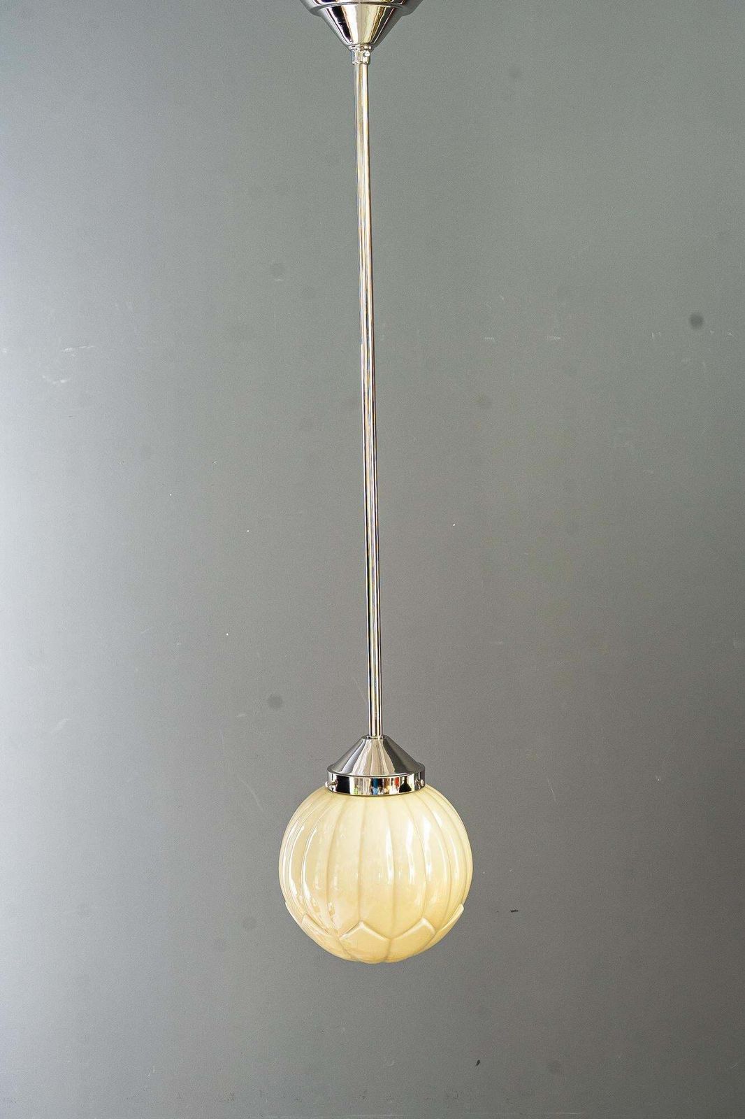 Art Deco Nickel   Plated Pendant With Original Art Deco Glass Shade Vienna 1920s photo furniture