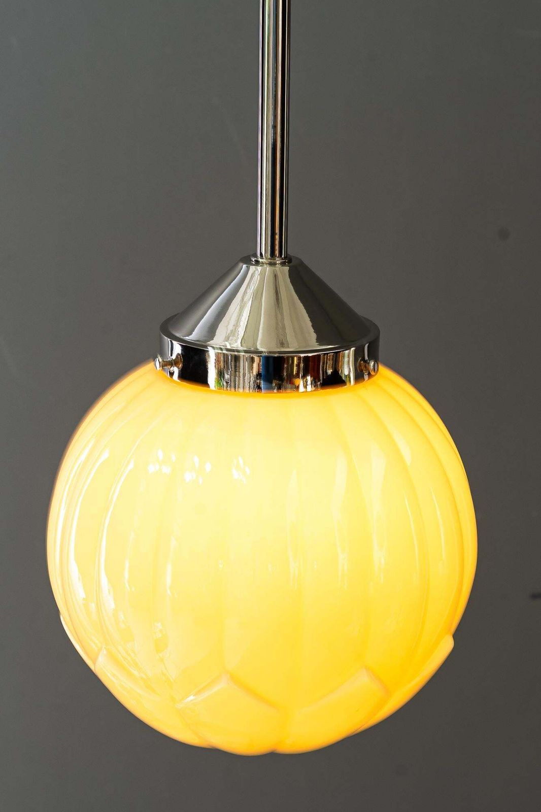 photo furniture Art Deco Nickel   Plated Pendant With Original Art Deco Glass Shade Vienna 1920s