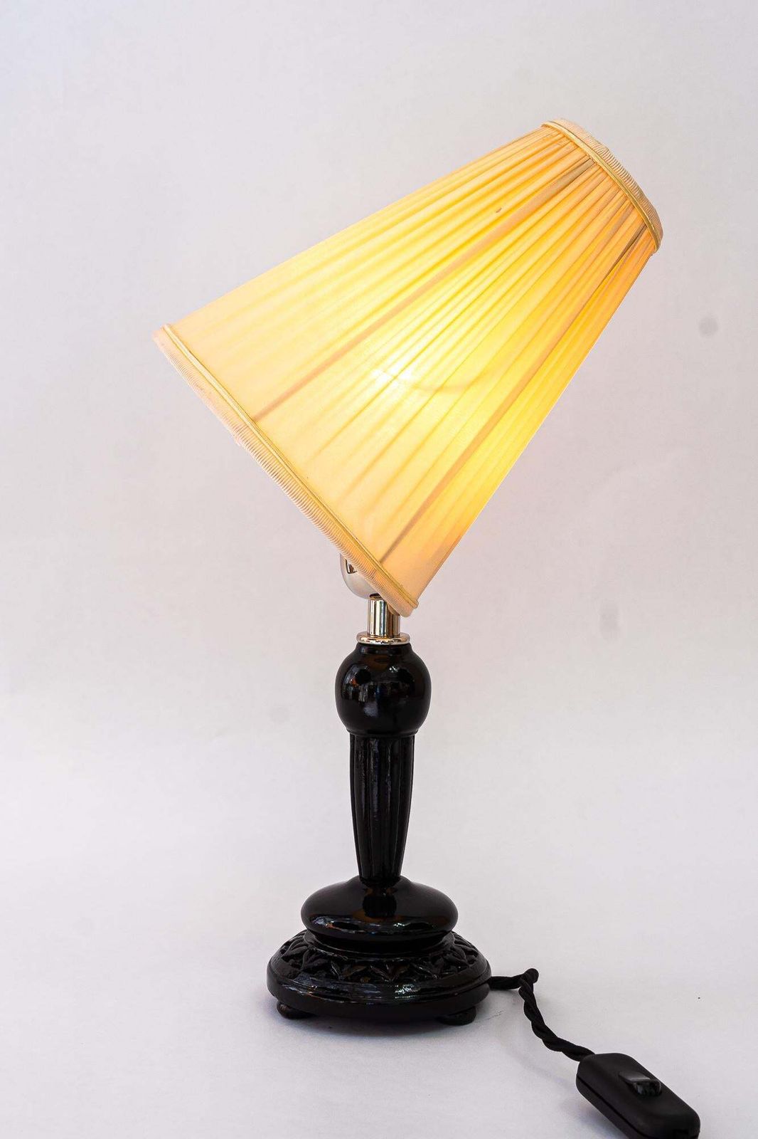 275.0 Art Deco Wood Table Lamp And Fabric Shade Vienna Around 1920s photo
