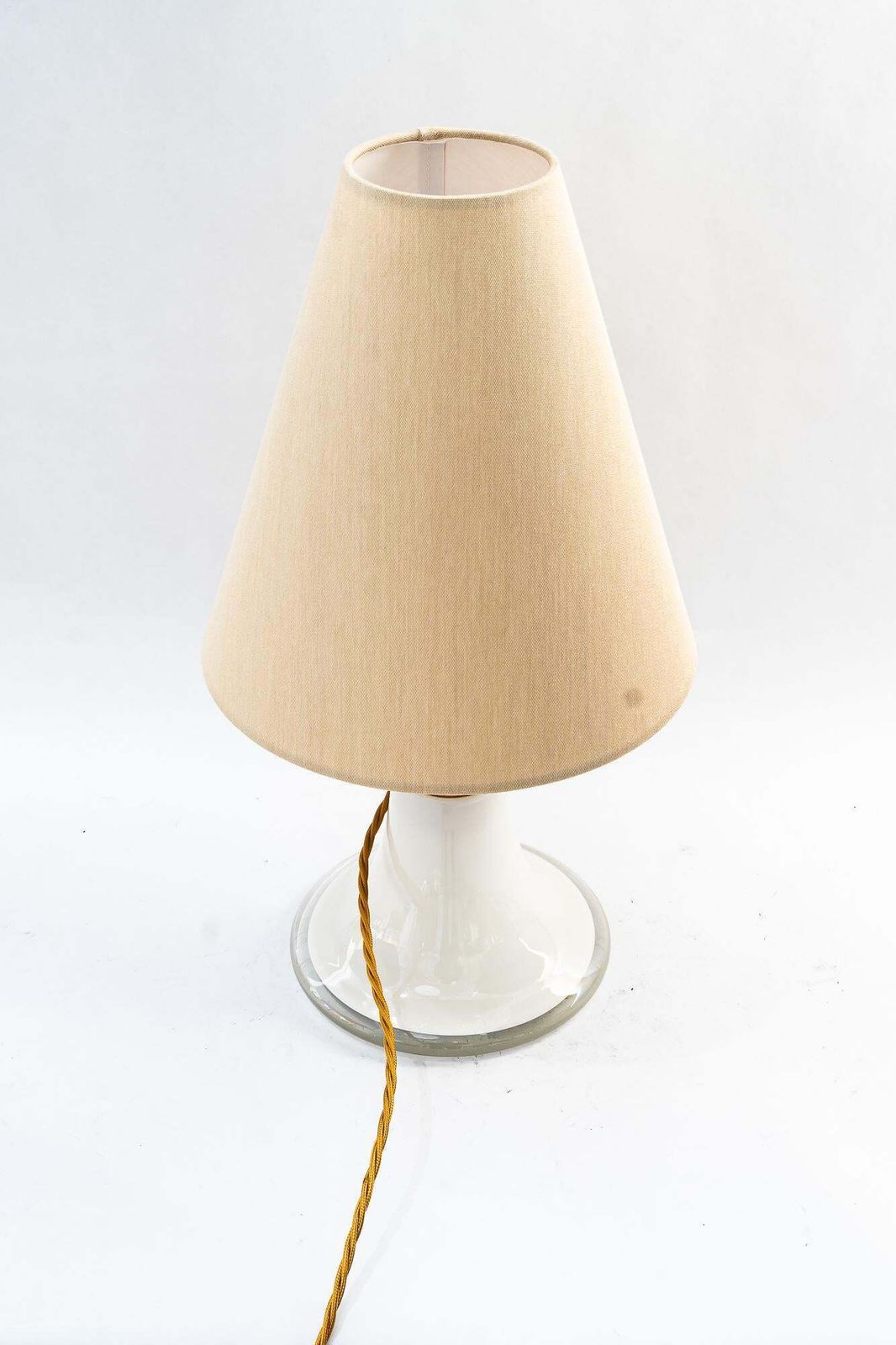 Big Italy Glass And Copper Table Lamp With Fabric Shade Around 1970s photo Lighting