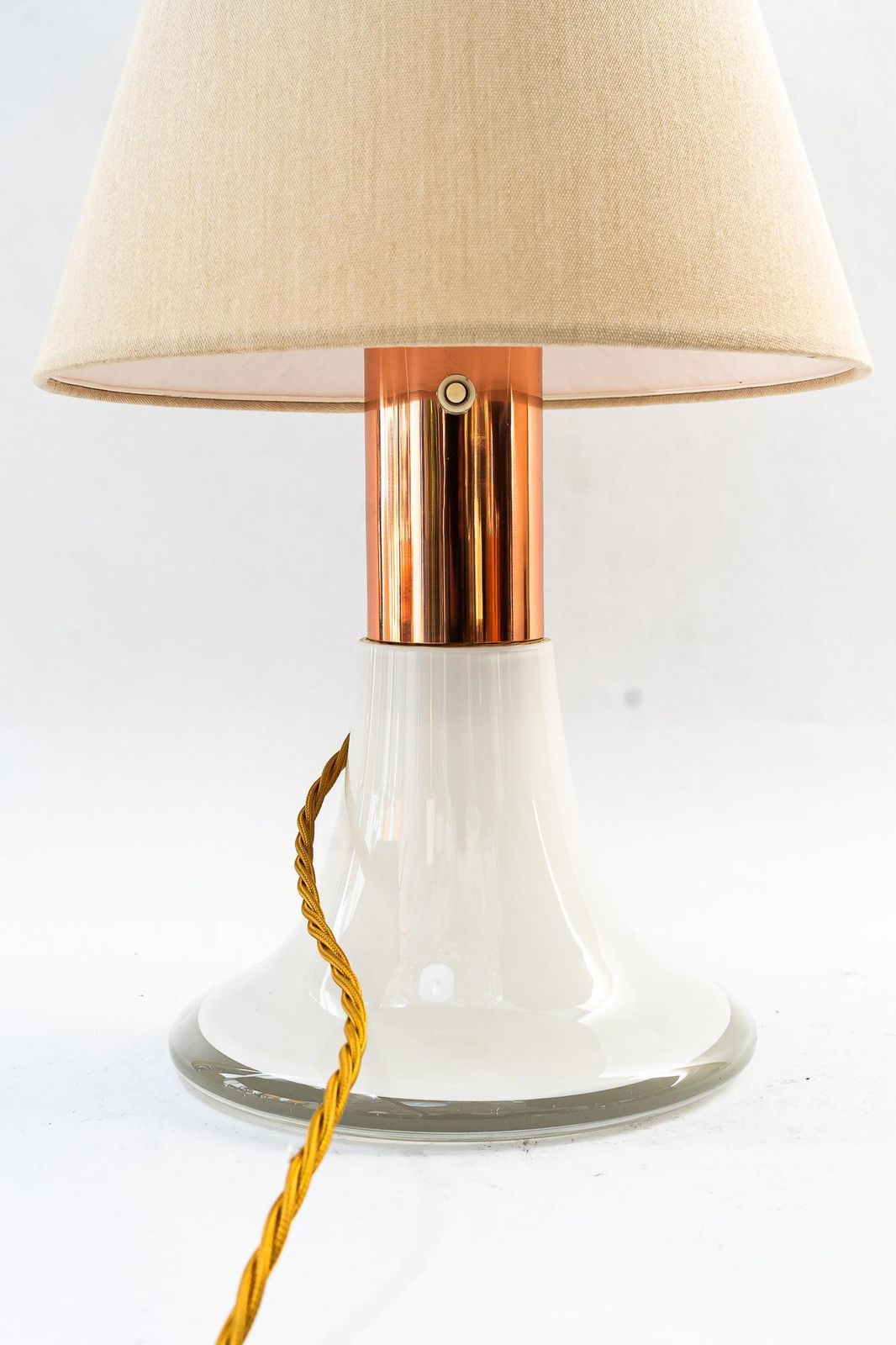 Big Italy Glass And Copper Table Lamp With Fabric Shade Around 1970s photo vinterior