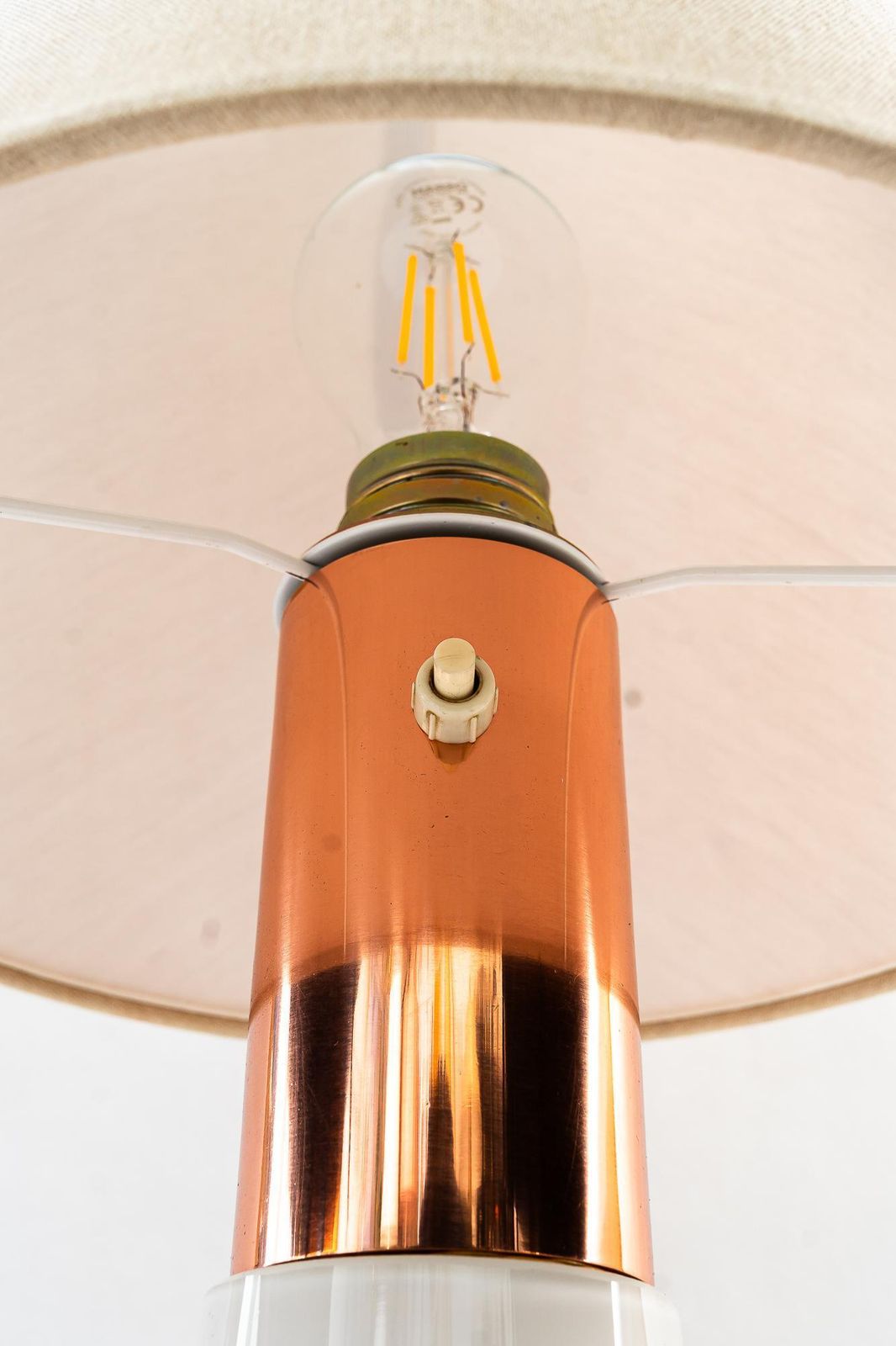 Big Italy Glass And Copper Table Lamp With Fabric Shade Around 1970s photo buy
