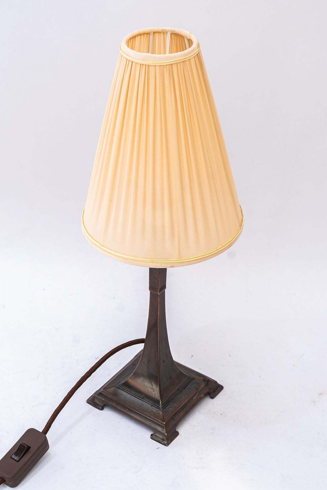 Art Deco Tin Table Lamp With Fabric Shade Vienna Around 1920s photo for sale