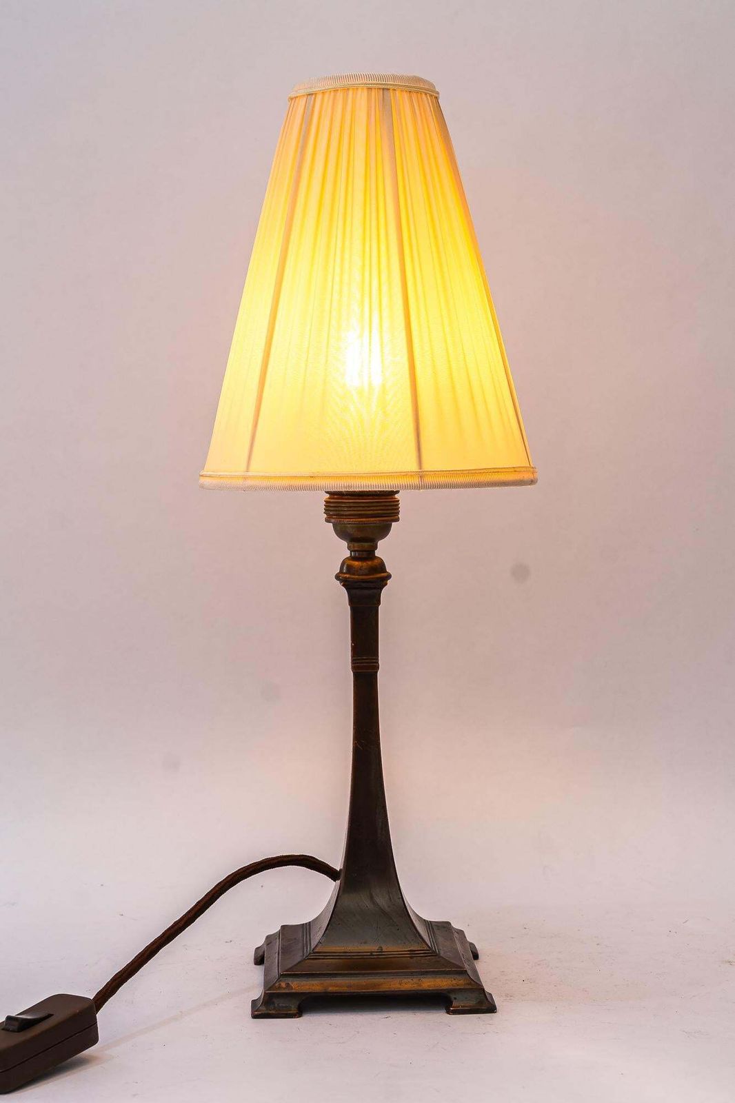 215.0 Art Deco Tin Table Lamp With Fabric Shade Vienna Around 1920s photo