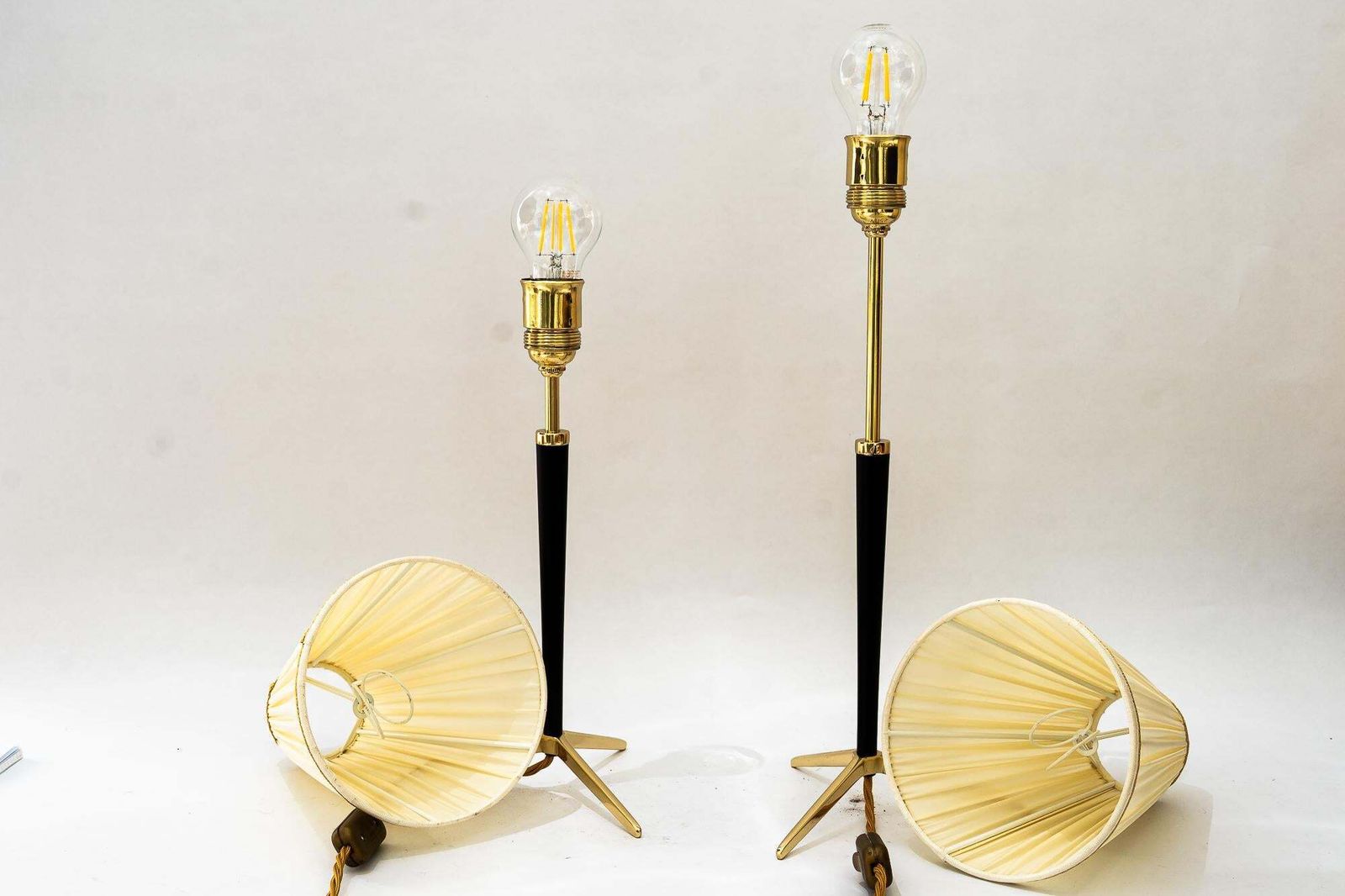 Lighting 2 Hight Adjustable J.T.Kalmar Table Lamps With Fabric Shades Vienna Around 1950s photo