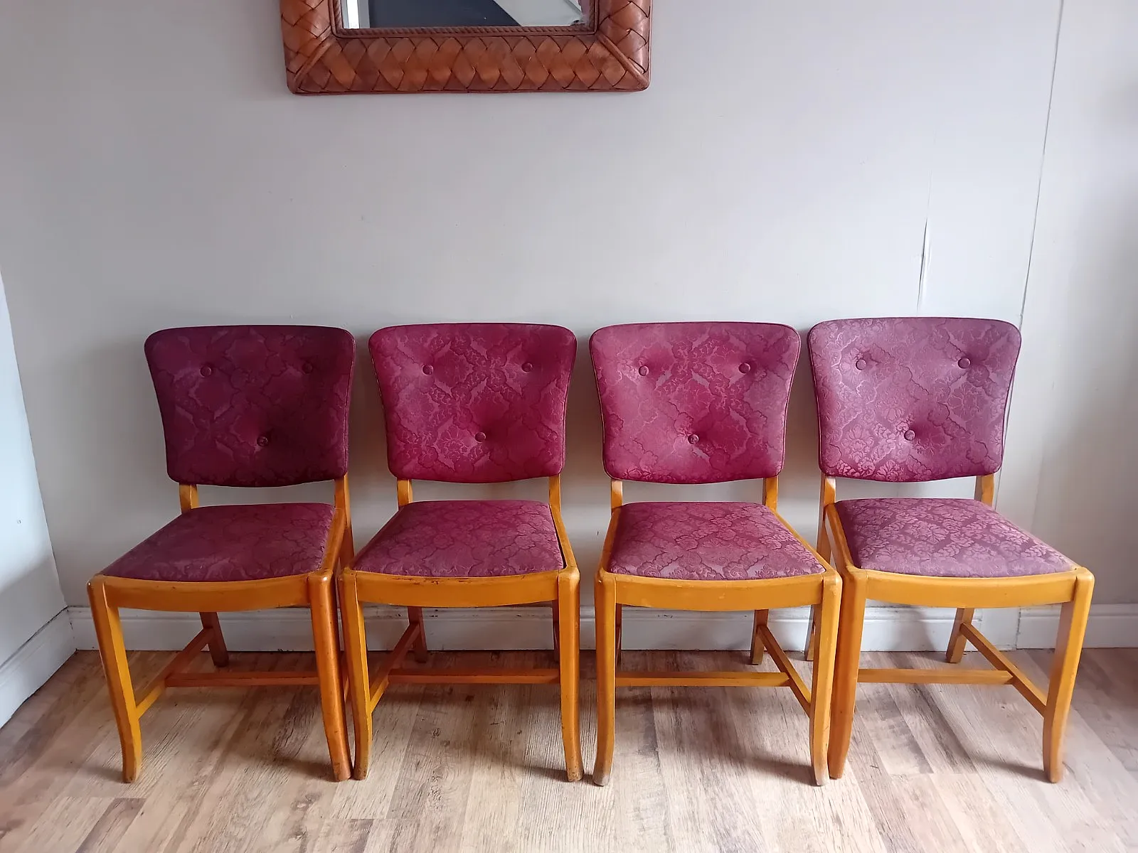 Superb Original 1930's Art Deco Burr Elm Upholstered Dining Chairs photo buy