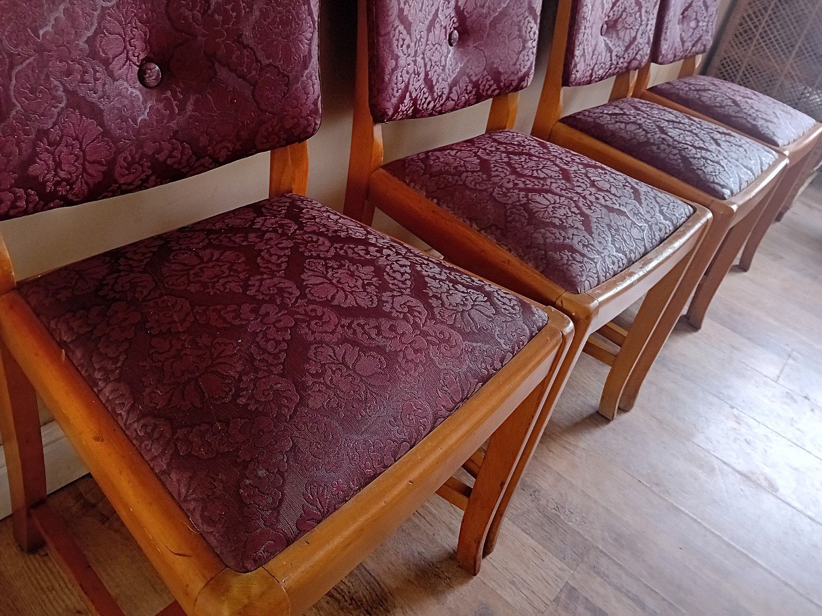 photo buy Superb Original 1930's Art Deco Burr Elm Upholstered Dining Chairs