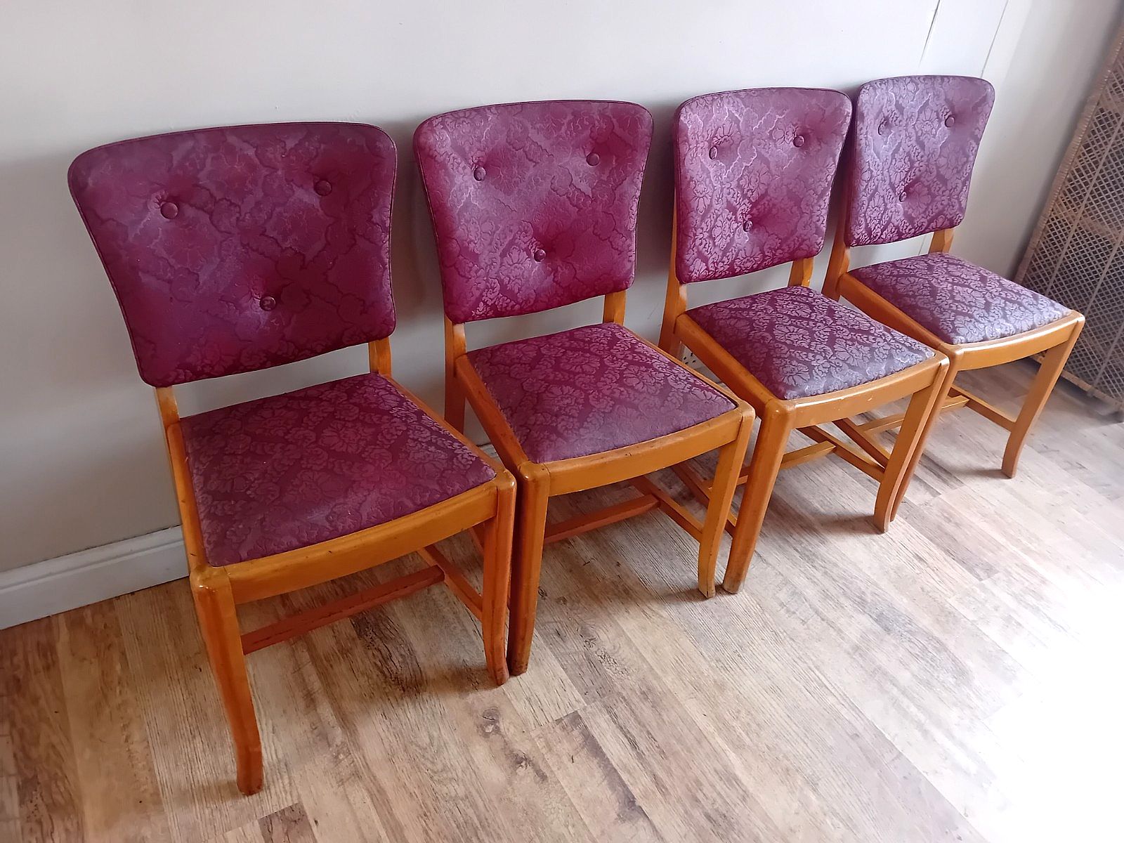 photo vintage Superb Original 1930's Art Deco Burr Elm Upholstered Dining Chairs
