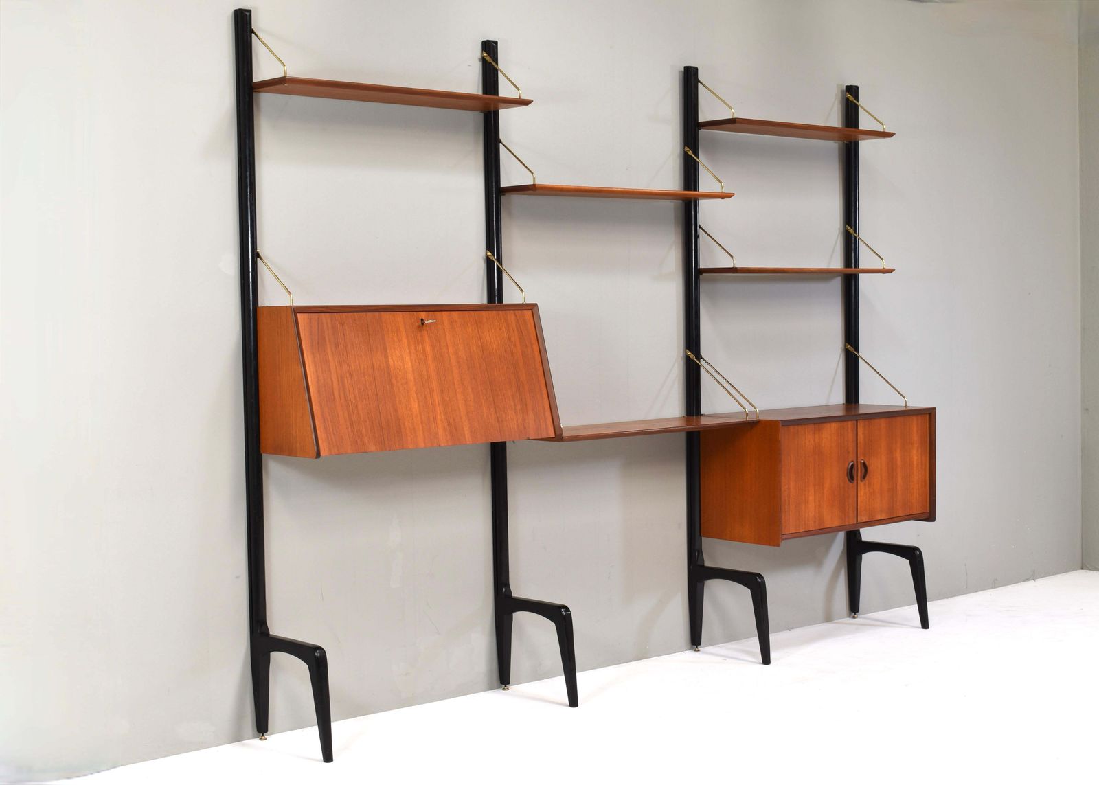 Louis Van Teeffelen Wall Unit In Teak And Brass By Webe, Netherlands, Circa 1950 photo furniture