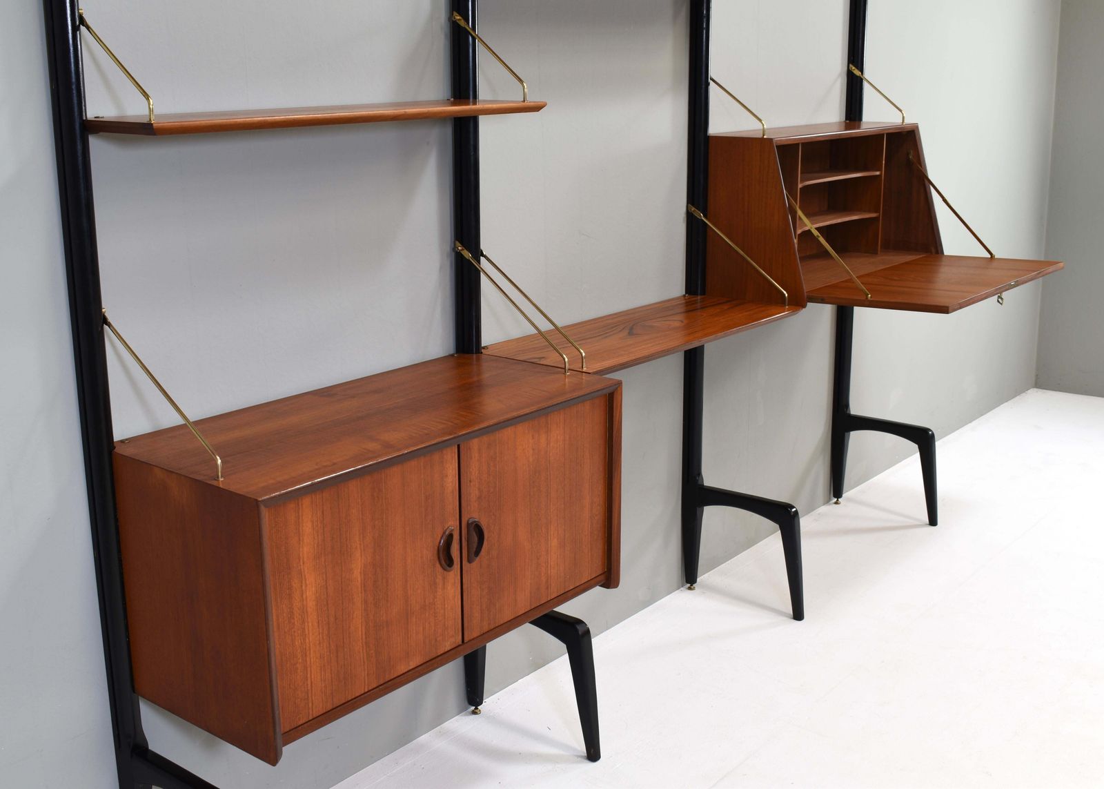 Louis Van Teeffelen Wall Unit In Teak And Brass By Webe, Netherlands, Circa 1950 photo 5858.0