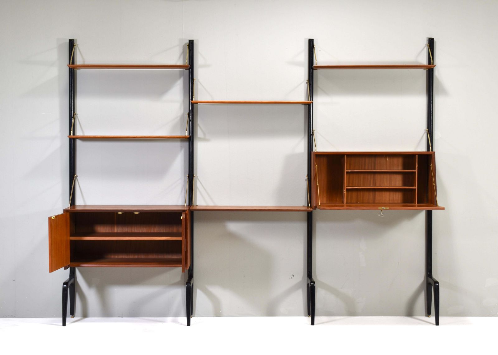 Louis Van Teeffelen Wall Unit In Teak And Brass By Webe, Netherlands, Circa 1950 photo vinterior