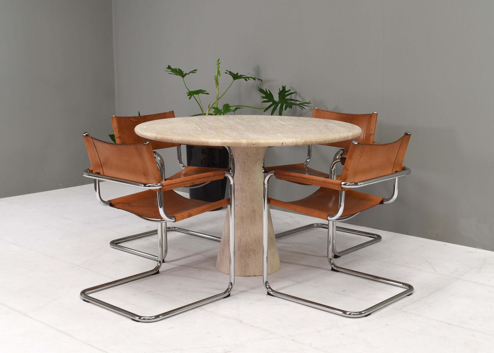 Exquisite Round Travertine Dining Table In The Manor Of Angelo Mangiarotti/Up&Up photo Furniture