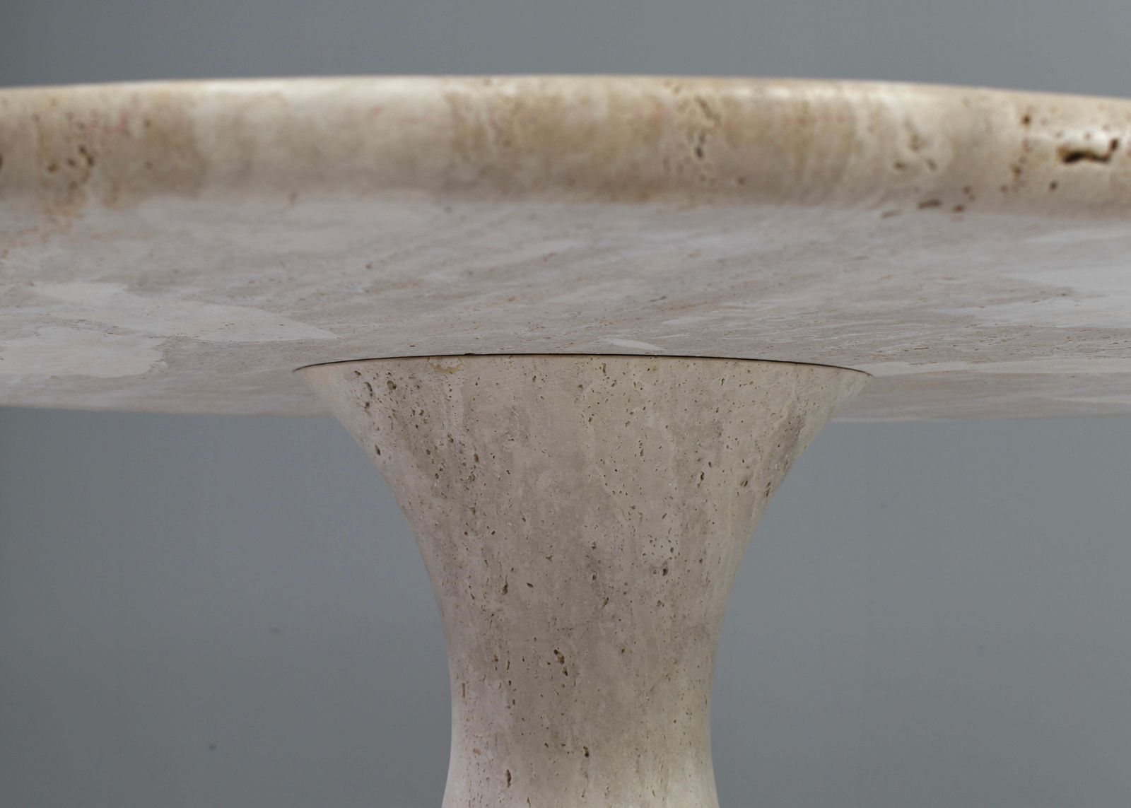 Exquisite Round Travertine Dining Table In The Manor Of Angelo Mangiarotti/Up&Up photo vinterior