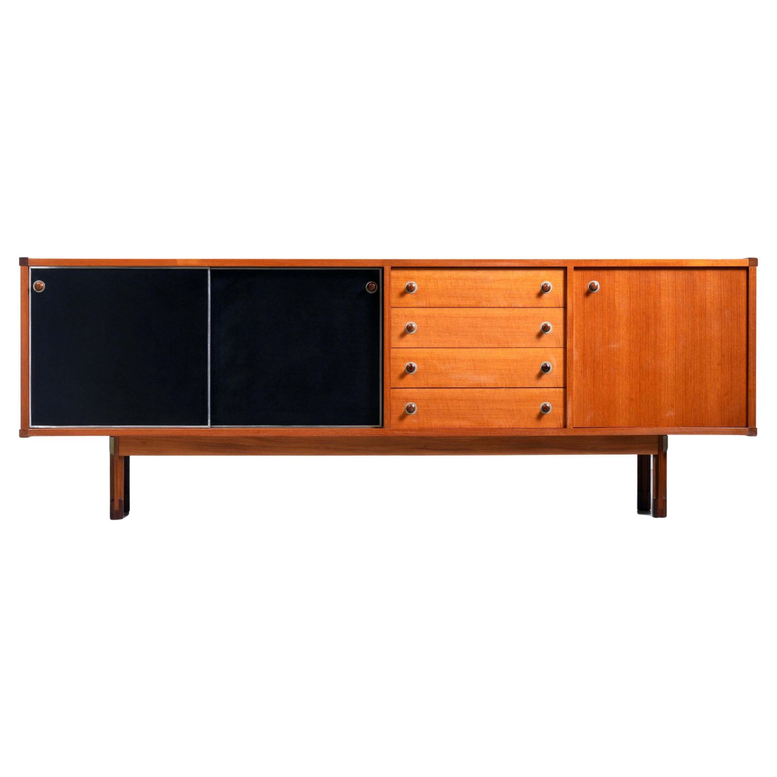 Italian Sideboard In Teak, Metal And Black Laminate, 1960's