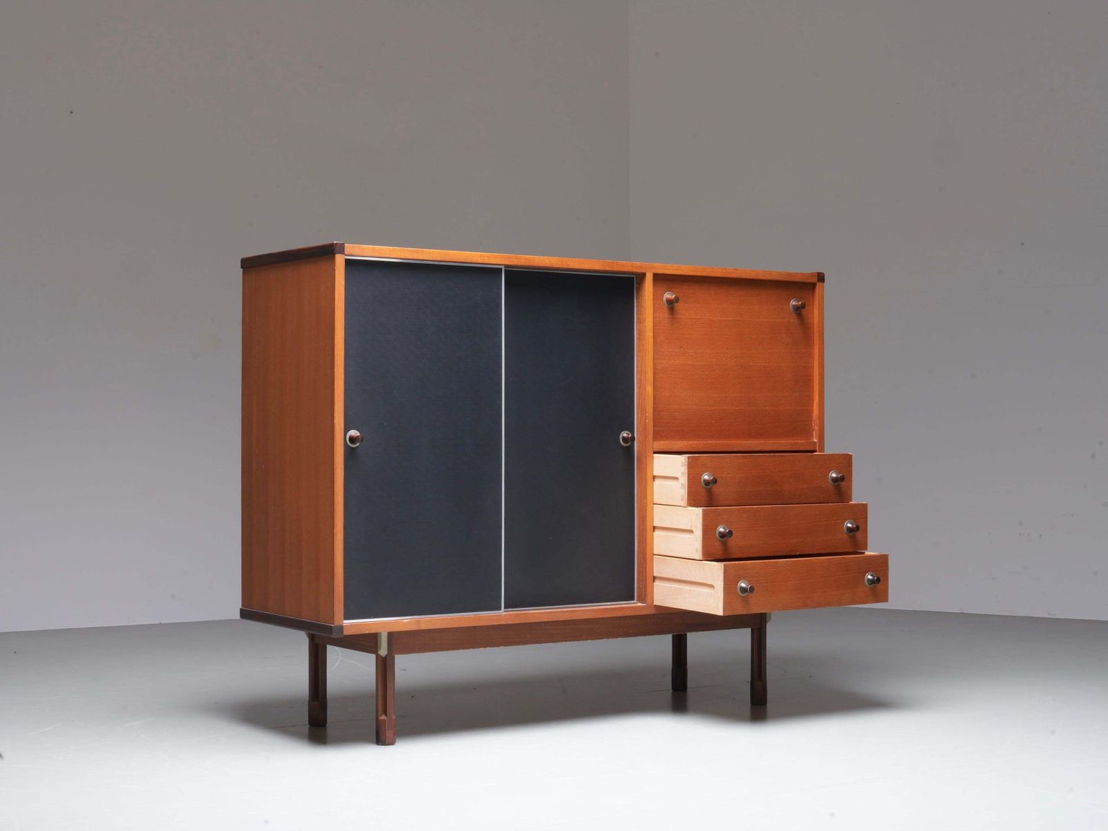 Italian Cabinet/ Secretary In Teak, Metal And Black Laminate, 1960's. photo 3408.0