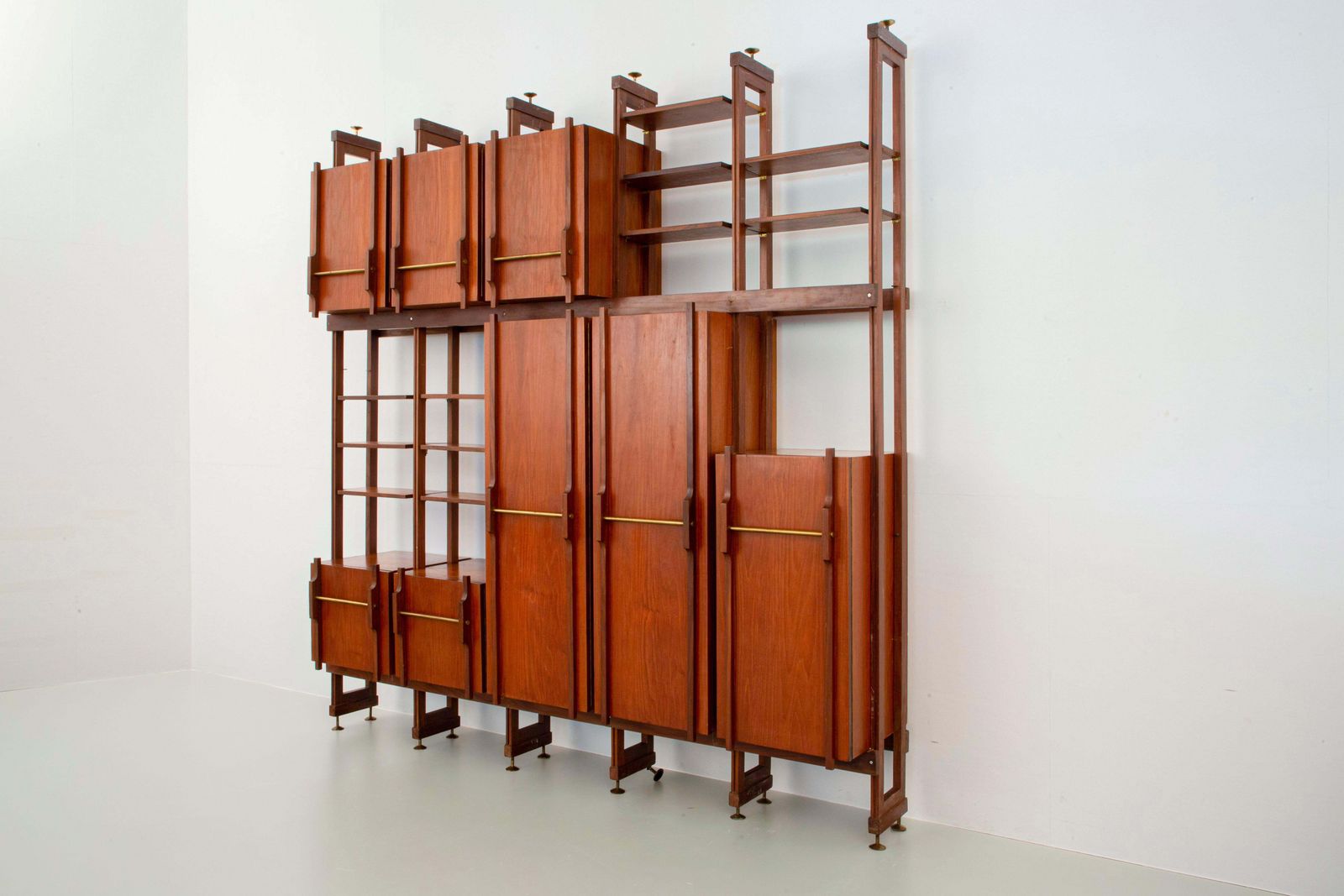 Geometrical Credenza In Wood And Brass, Italy 1960's photo buy