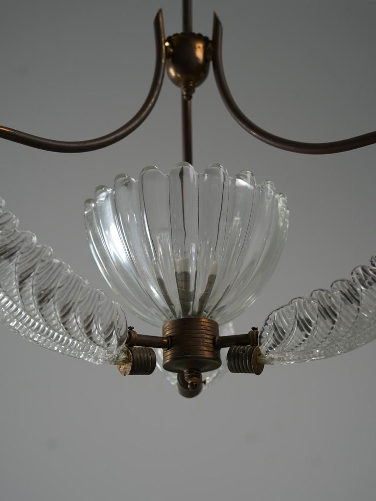 photo furniture Set Of 6 Pendants In Glass And Brass, Italy, 1940’s