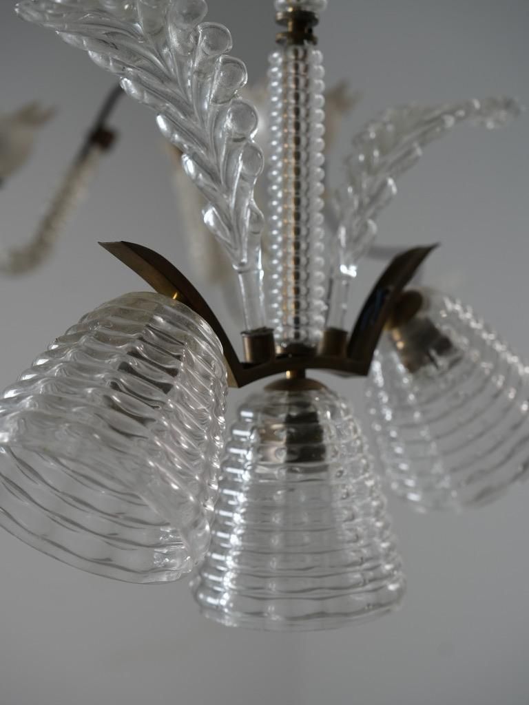 Lighting Set Of 6 Pendants In Glass And Brass, Italy, 1940’s photo