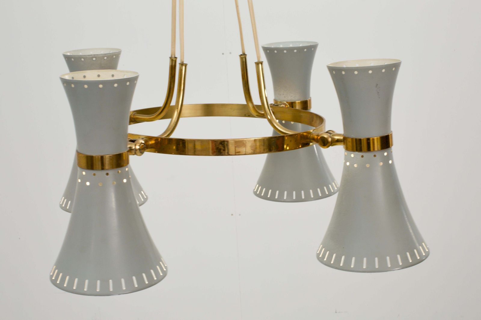 Ceiling Lamp With 4 Diabolo Shades In Brass And Metal, Italy, 1960's photo 1811.0