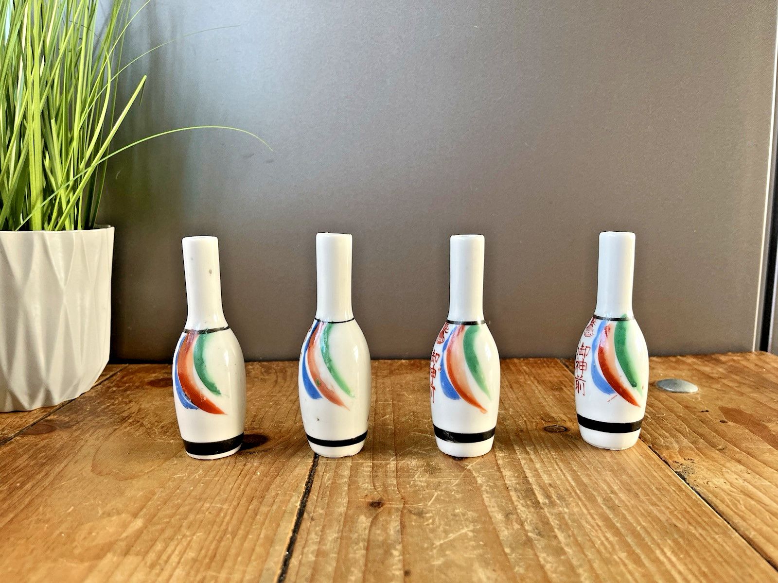 Set Of 4 Japanese Omiki Sacred Sake Shinto Goshinzensake Blessing Drink Bottle Bud Vase photo furniture